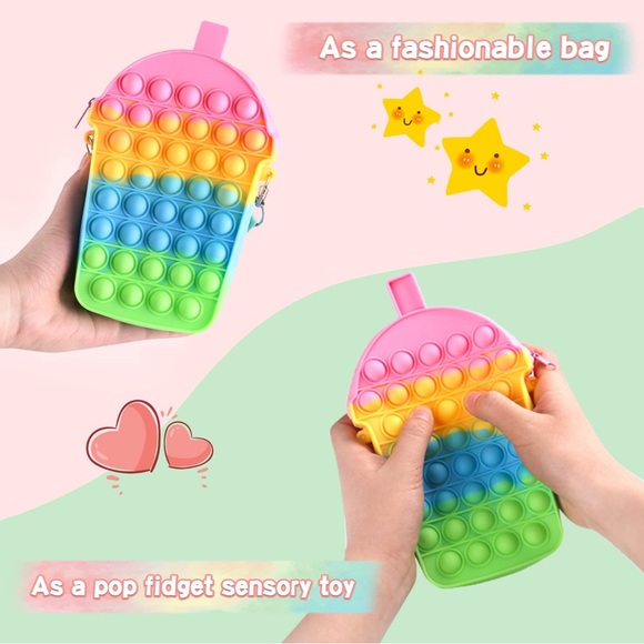 Trendy Rainbow Milkshake Bubble Boba Tea Pop It Crossbody Sensory Purse Bag - Picture 3 of 7